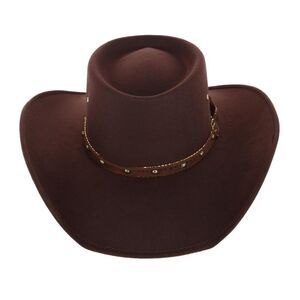 CTM Men's Felt Western Gambler Hat with Studded Hatband